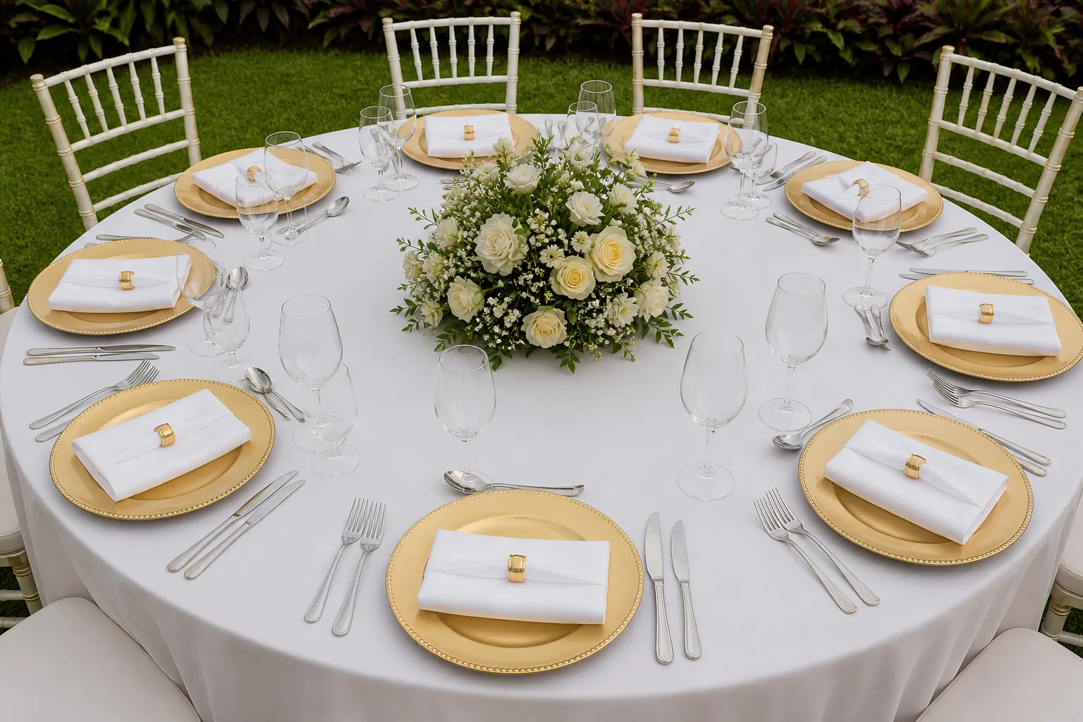 Elegant napkin rings in gold and silver for hire at formal events in Nairobi