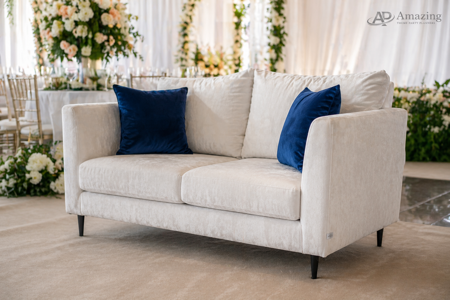 Off-White Luxury Velvet Two-Seater Sofa
