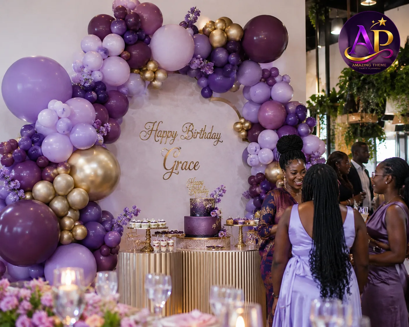 Organic balloon garland hire in Nairobi decorating a luxury birthday celebration.