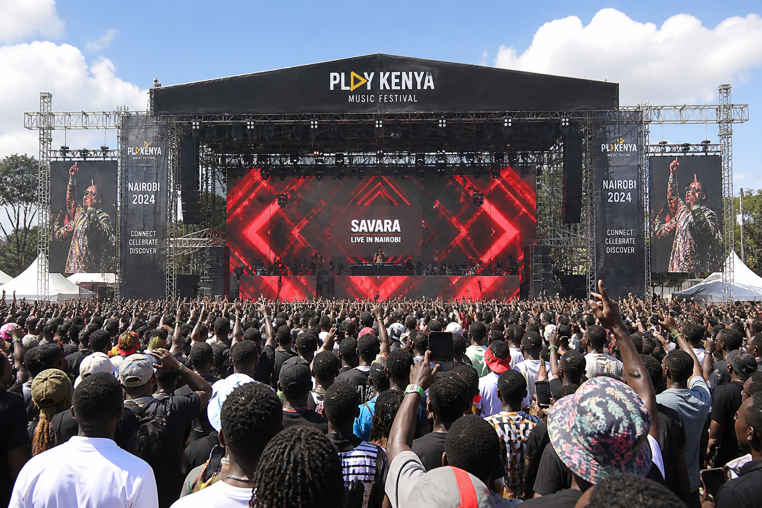 Outdoor LED screen panels forming large concert display in Nairobi