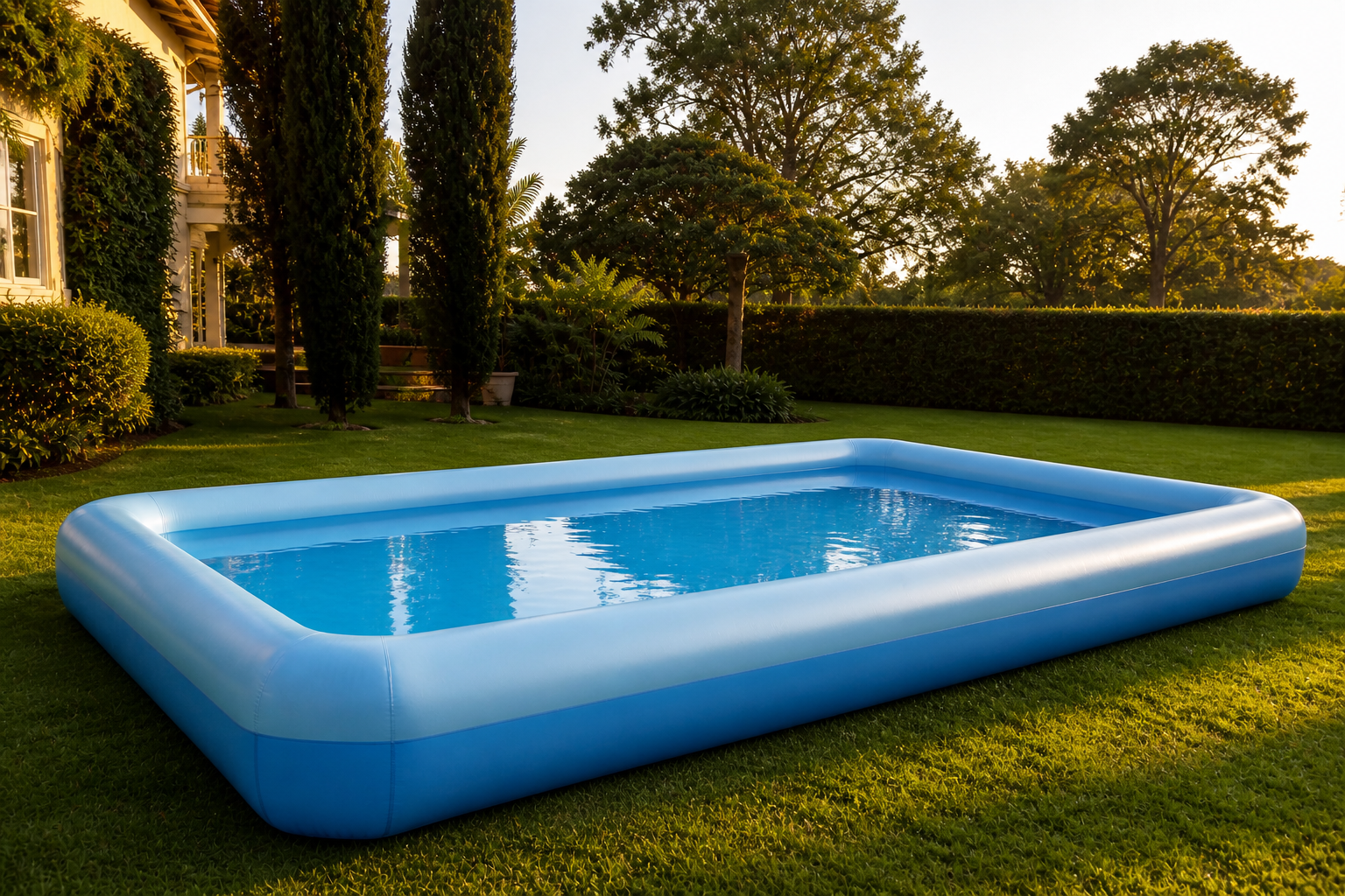 sky blue rectangular portable swimming pool hire Nairobi Karen garden setup
