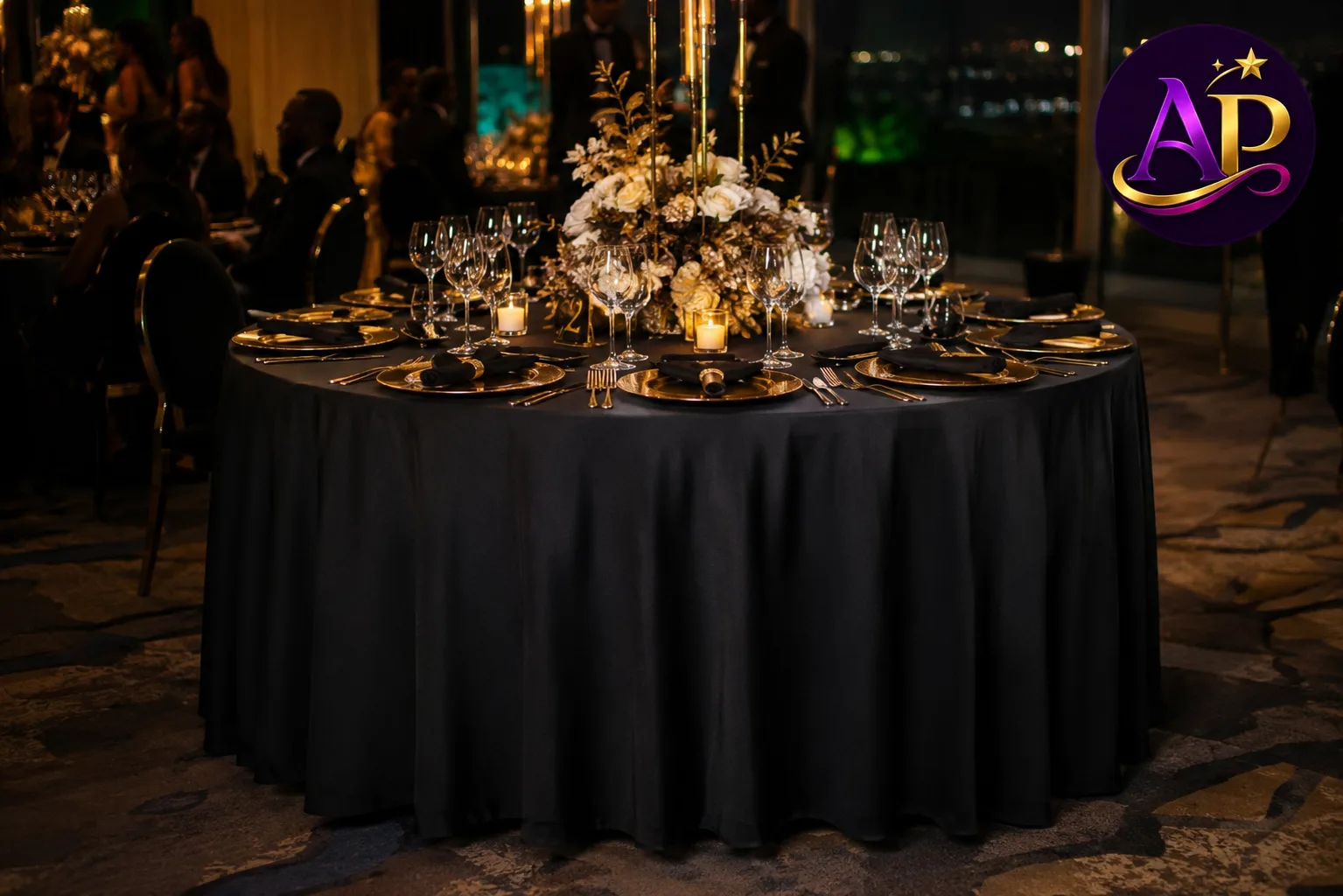 Round Table Black Linen Hire