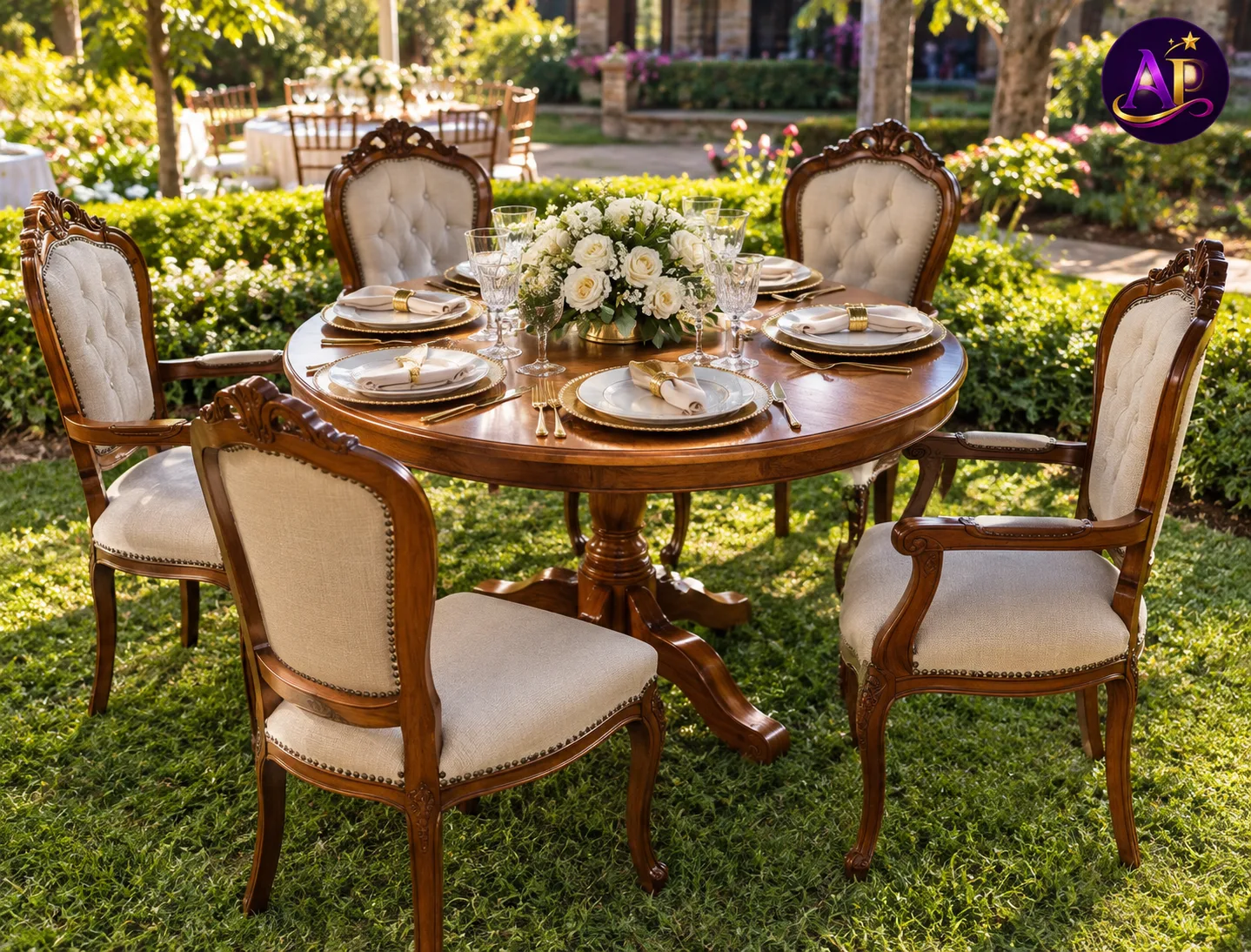Round Victorian 4-5 Seater Dining Table styled at an intimate luxury wedding in Nairobi