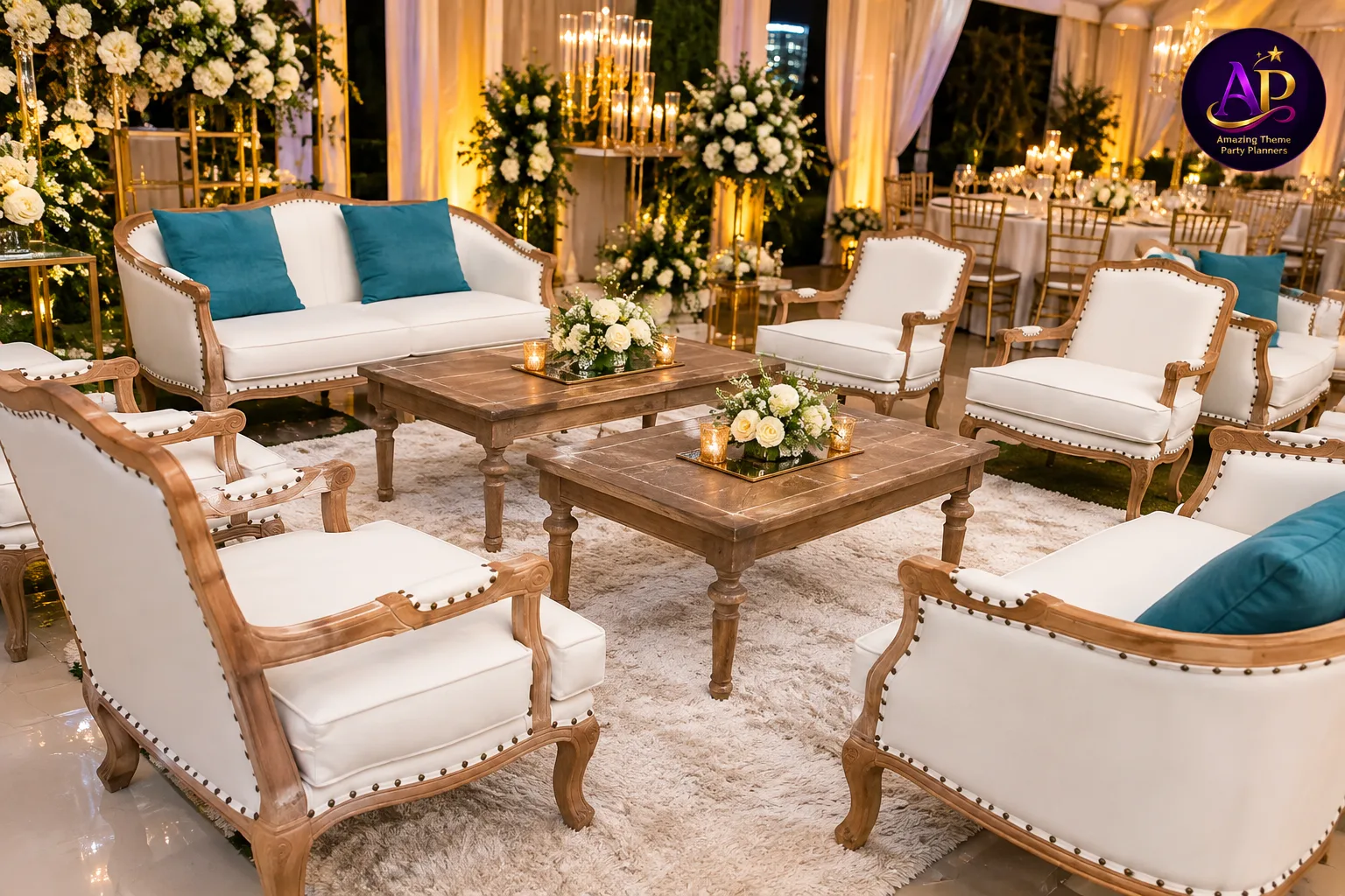 Royal Victorian lounge set at an elegant luxury wedding in Nairobi