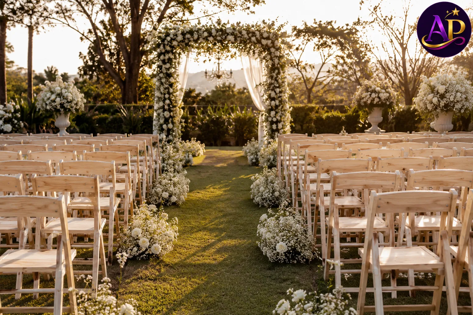 Rustic Foldable Chair Hire Nairobi arranged for a luxury outdoor wedding ceremony.