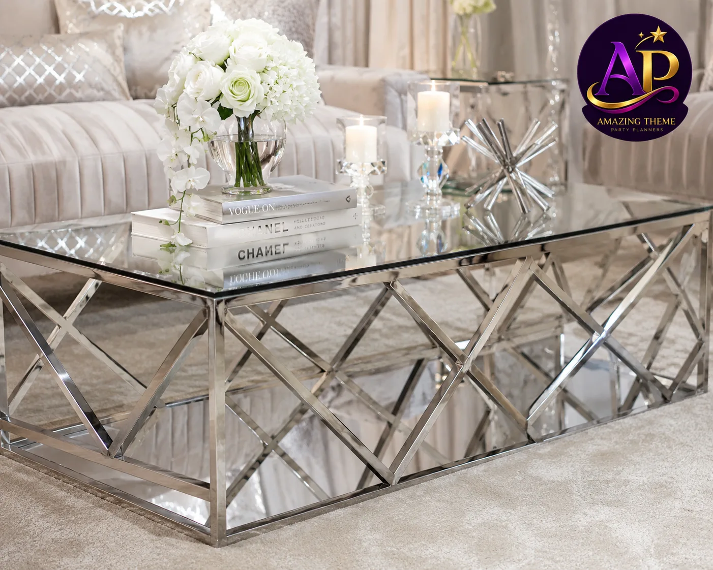 Silver Diamond-Pattern Coffee Table
