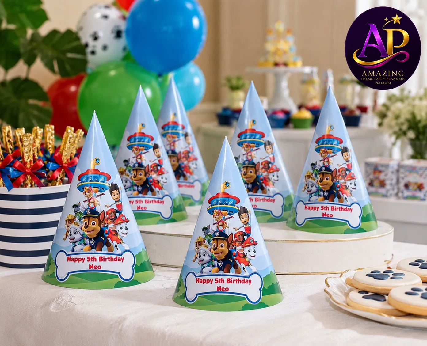 Themed Party Hats Hire Nairobi arranged for a luxury kids’ birthday party setup.