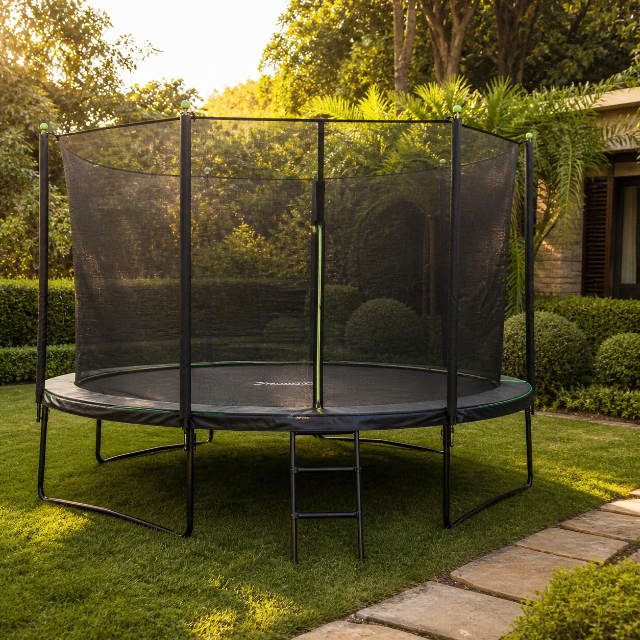 12ft trampoline hire Nairobi set up in a residential backyard during a kids party