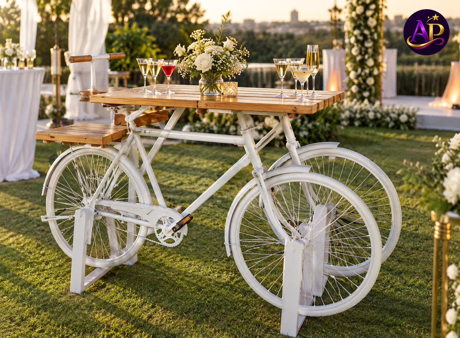 Vintage bicycle cocktail table available for event hire in Nairobi