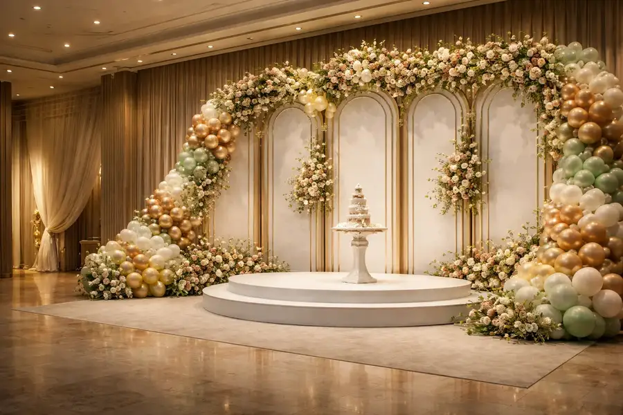 Wall of Elegance — Quad-Door Floral Backdrop & VIP Stage for hire in Nairobi — Amazing Theme Party Planners
