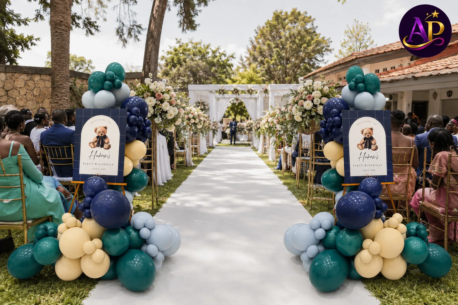 Welcome aisle stand decoration hire in Nairobi styling a luxury wedding ceremony entrance.