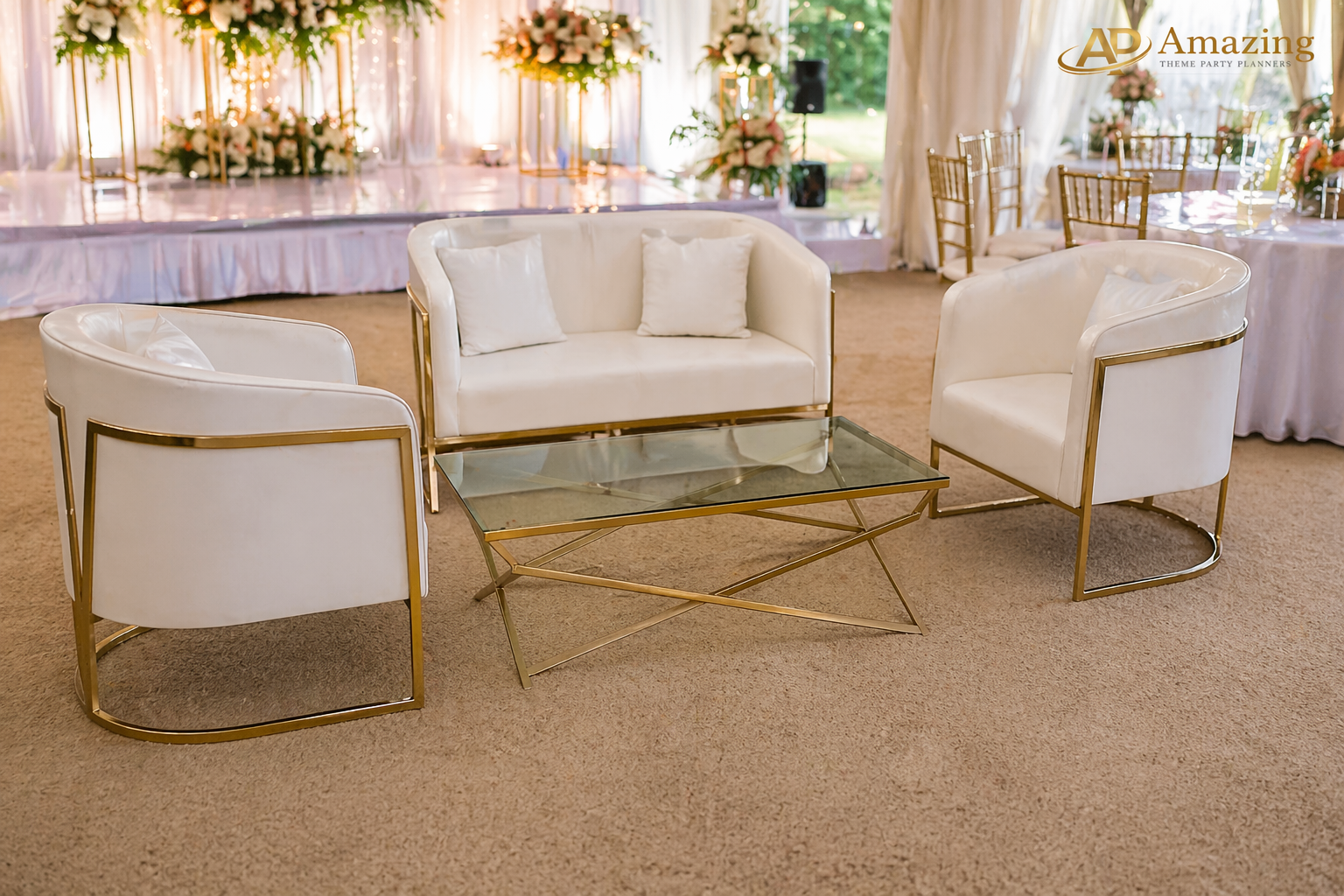 White & Gold V-Shape Lounge Set