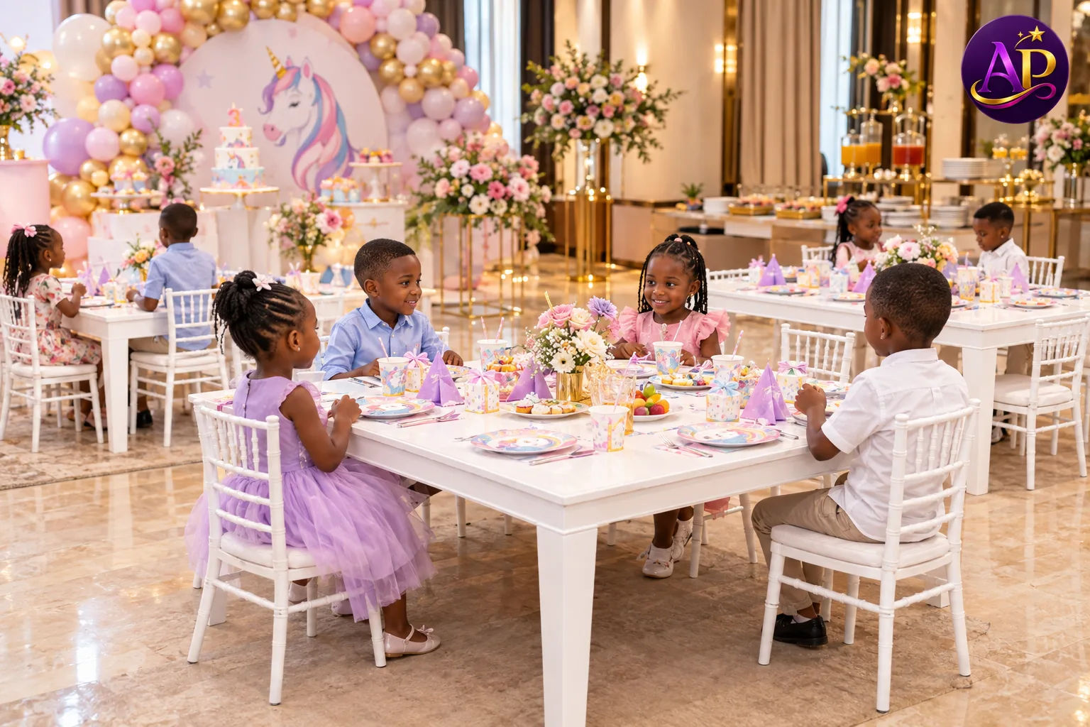White luxurious kiddie table available for children's event hire in Nairobi