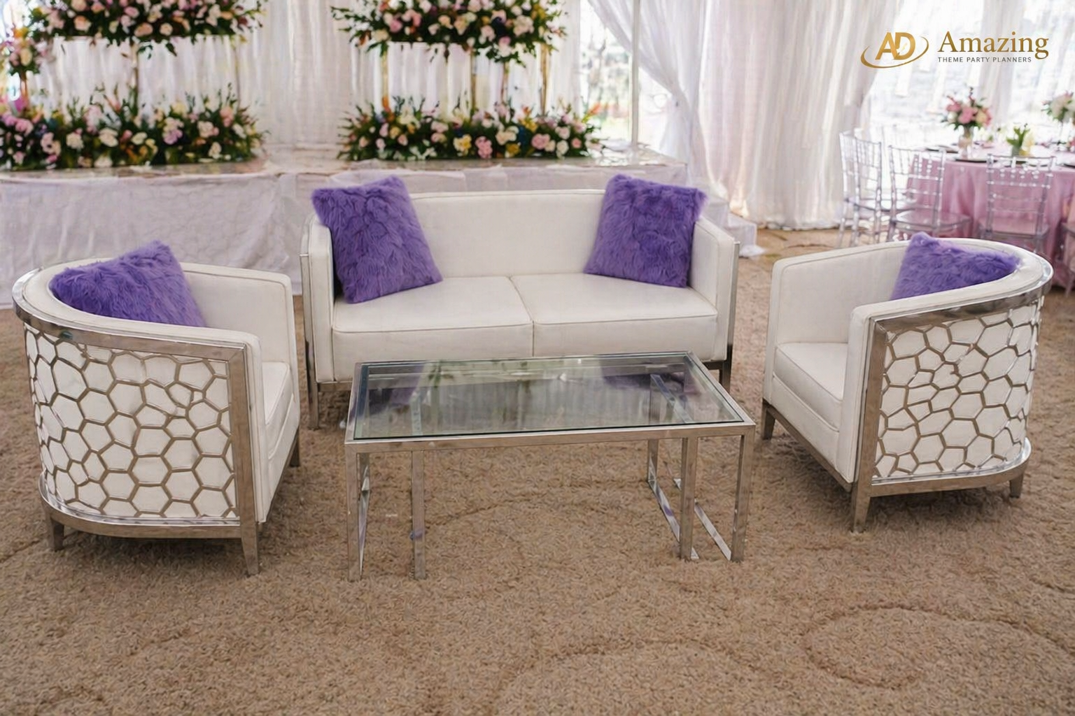 White & Silver Honeycomb Lounge Set